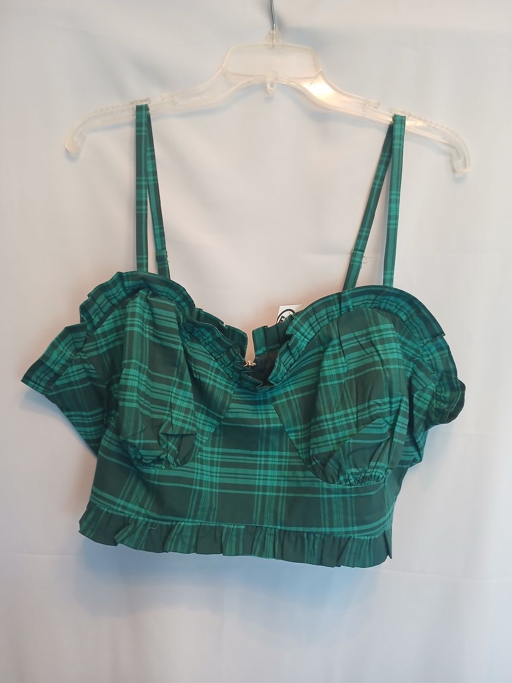 Teal Plaid Ruffle Bustier Cropped Tank Top 1X New! Fashion To Figure Tiffani